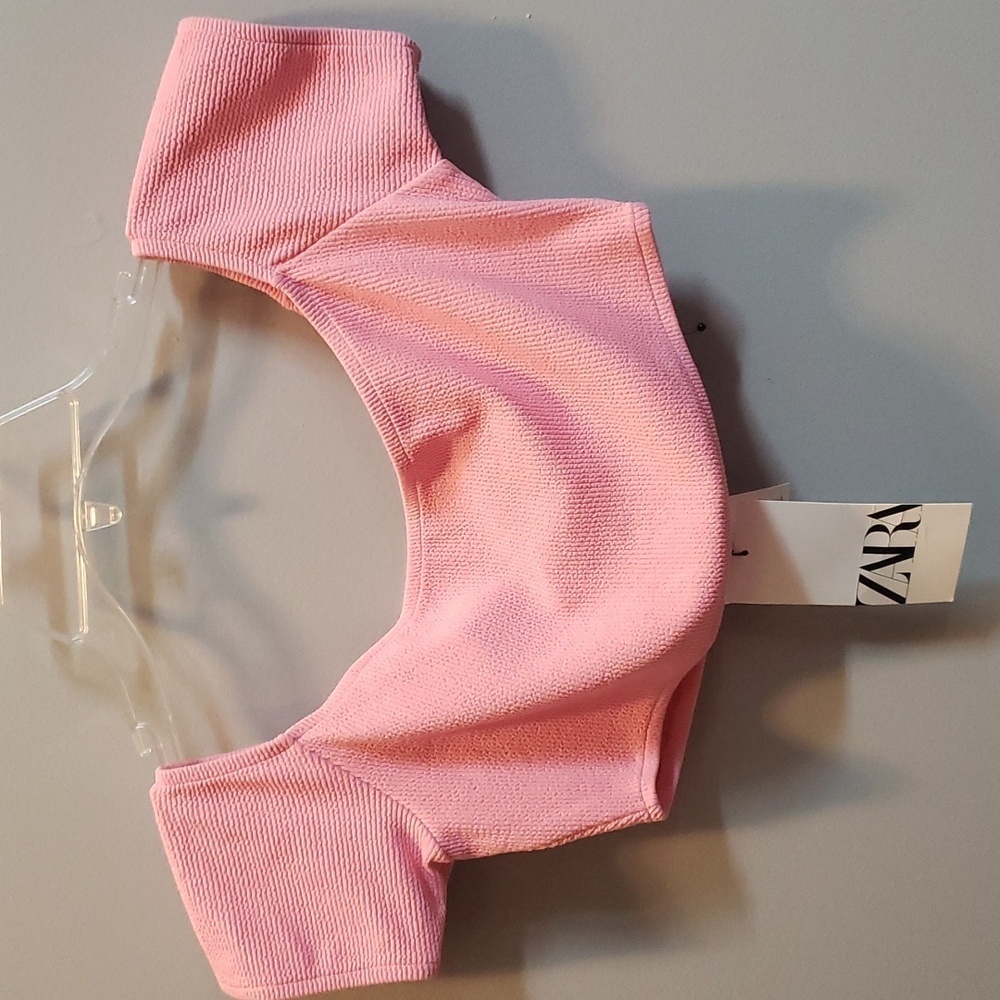 Zara NWT Light Pink Rib Knit Bikini Top